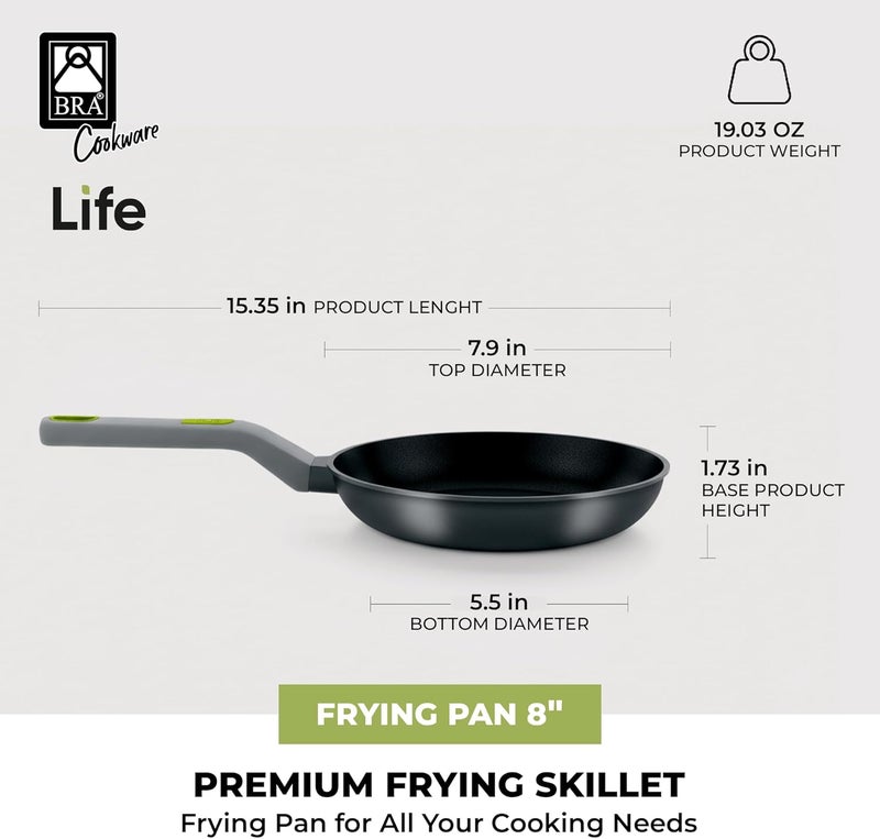 BRA COOKWARE Life Ceramic Nonstick Frying Pan | 8 Inch Recycled Cast Aluminum Skillet | Ceramic Non-Stick Fry Pan | PFOA Free Searing Skillet | All Cooktops (incl. Induction) | Soft-Touch Handle - Image 3